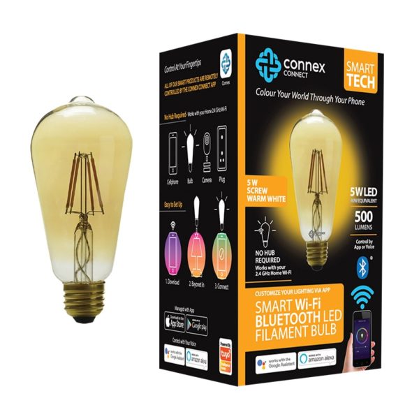 Smart WiFi Bulb 5W LED Amber Filament Vintage Screw