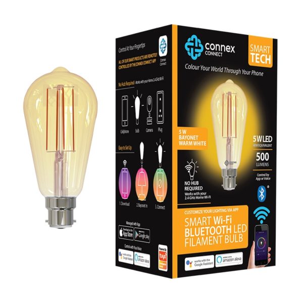 Smart WiFi Bulb 5W LED Amber Filament Vintage Bayonet