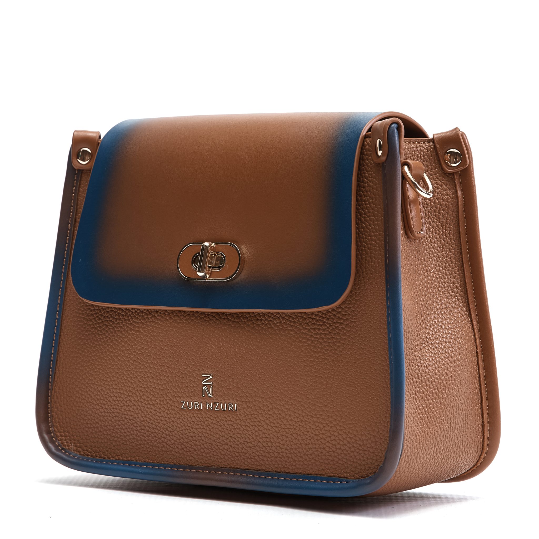 ZURI Nzuri Product Packshots-687 Mako Tan & Electric Blue Shoulder Saddle bag - Image 1