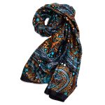 Duafe Black With Teal & Ochre Accents Silk Feel Scarf
