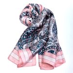 Aban Blue With Pink Accents Silk Feel Scarf