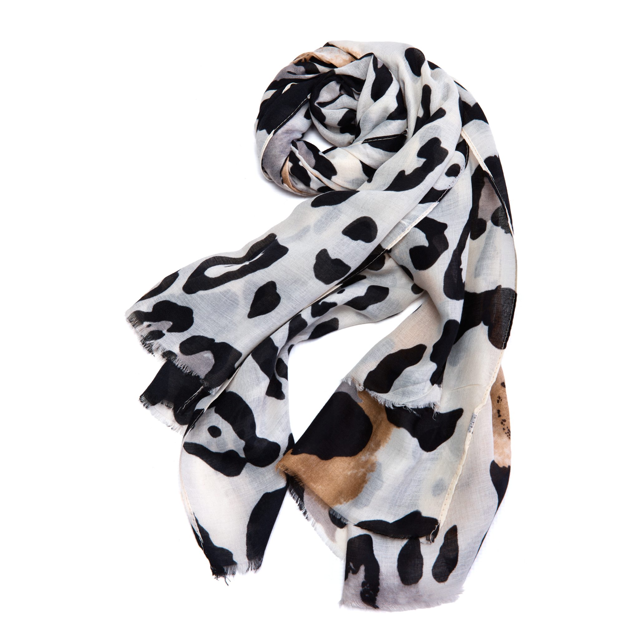 ZURI Nzuri Product Packshots-781 Abe Dua Black & Cream Leopard Print Cotton Scarf - Image 1